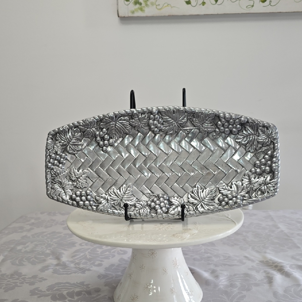 Vintage Lenox Grape Weave Metal Pewter Serving Tray Platter